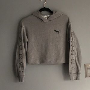 VS Pink Cut Hooded Sweatshirt Laced Sleeve XS